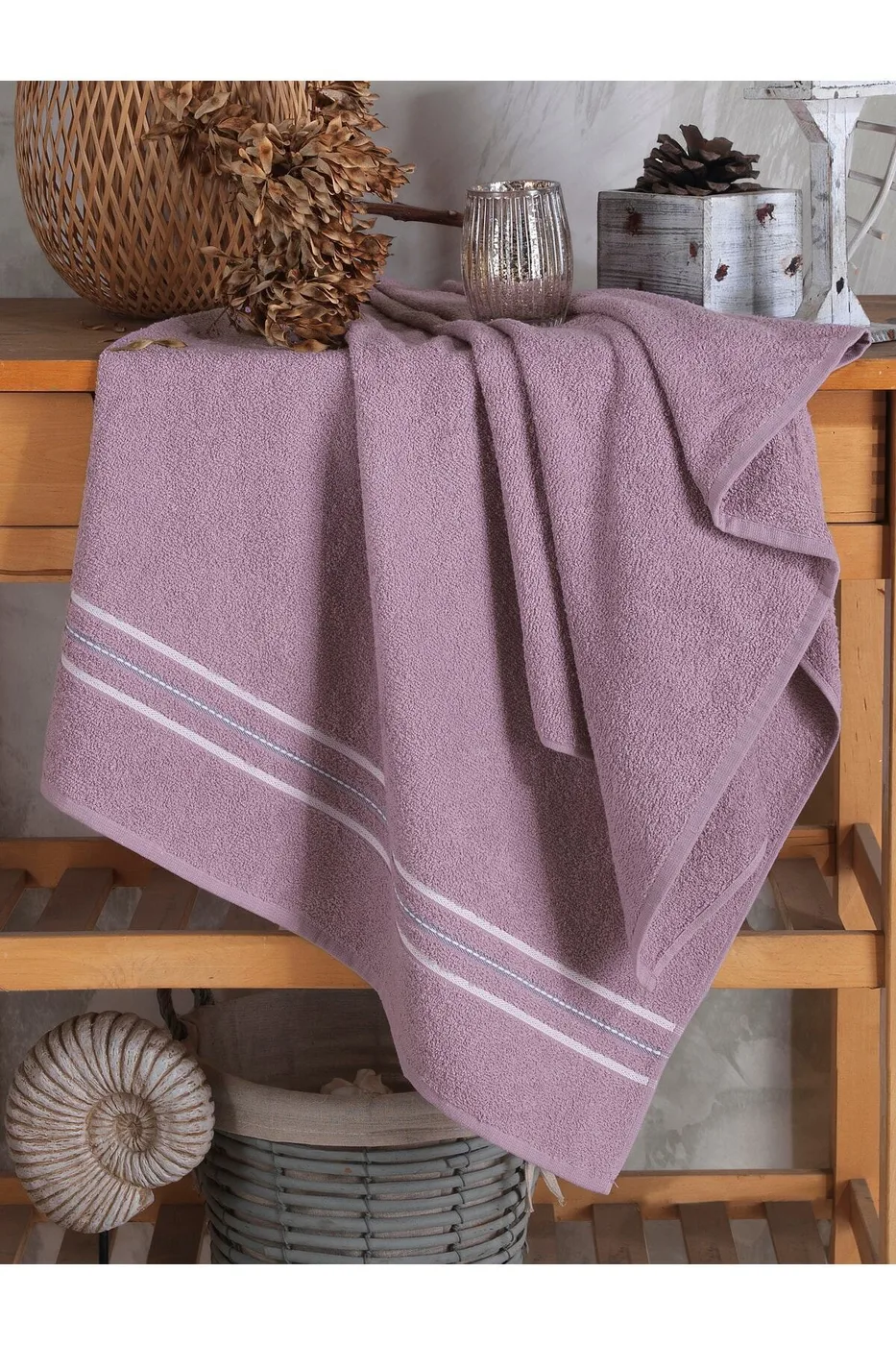 Lavanta Çizgili Banyo Havlusu 70x140